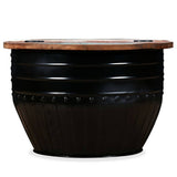 Coffee Table Solid Reclaimed Wood Black Barrel Shape - Low Angle