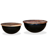 Coffee Table Set 2 Pieces Solid Reclaimed Wood Black Bowl Shape - Extra Image