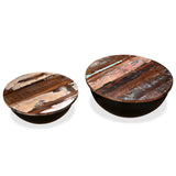 Coffee Table Set 2 Pieces Solid Reclaimed Wood Black Bowl Shape - Top-Down View