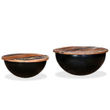 Coffee Table Set 2 Pieces Solid Reclaimed Wood Black Bowl Shape - 45-Degree Angle