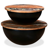 Coffee Table Set 2 Pieces Solid Reclaimed Wood Black Bowl Shape - Rear View