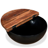 Coffee Table Set 2 Pieces Solid Reclaimed Wood Black Bowl Shape - Close-Up Angle