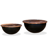 Coffee Table Set 2 Pieces Solid Reclaimed Wood Black Bowl Shape - Extra Image