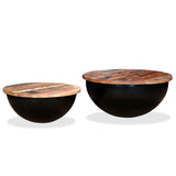 Coffee Table Set 2 Pieces Solid Reclaimed Wood Black Bowl Shape - Extra Image