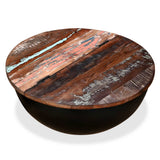 Coffee Table Solid Reclaimed Wood Black Bowl Shape - Front View