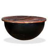 Coffee Table Solid Reclaimed Wood Black Bowl Shape - Close-Up Angle