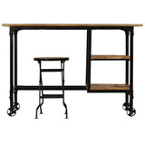 Desk with Folding Stool Solid Mango Wood 115x50x76 cm - Front View