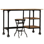 Desk with Folding Stool Solid Mango Wood 115x50x76 cm