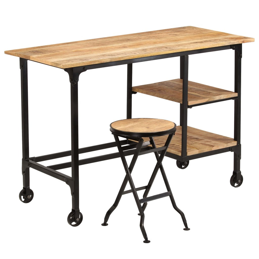 Desk with Folding Stool Solid Mango Wood 115x50x76 cm