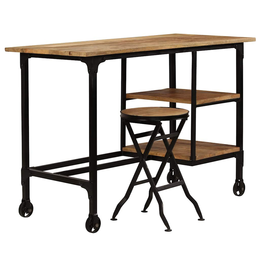Desk with Folding Stool Solid Mango Wood 115x50x76 cm