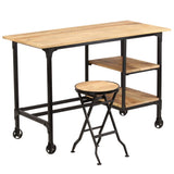 Desk with Folding Stool Solid Mango Wood 115x50x76 cm - Extra Image