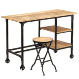 Desk with Folding Stool Solid Mango Wood 115x50x76 cm - Extra Image
