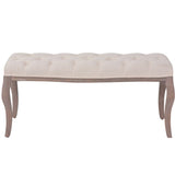 Bench Linen Solid Wood 110x38x48 cm Cream White - Front View