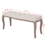 Bench Linen Solid Wood 110x38x48 cm Cream White - Rear View