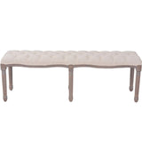 Bench Linen Solid Wood 150x40x48 cm Cream White - Front View