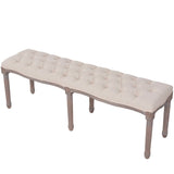 Bench Linen Solid Wood 150x40x48 cm Cream White - Side View