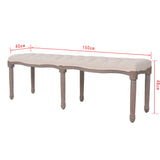 Bench Linen Solid Wood 150x40x48 cm Cream White - Close-Up Angle