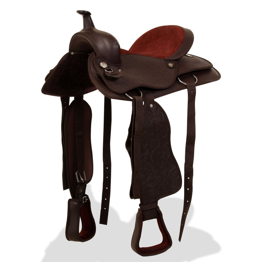 Western Saddle, Headstall&Breast Collar Real Leather 15" Brown