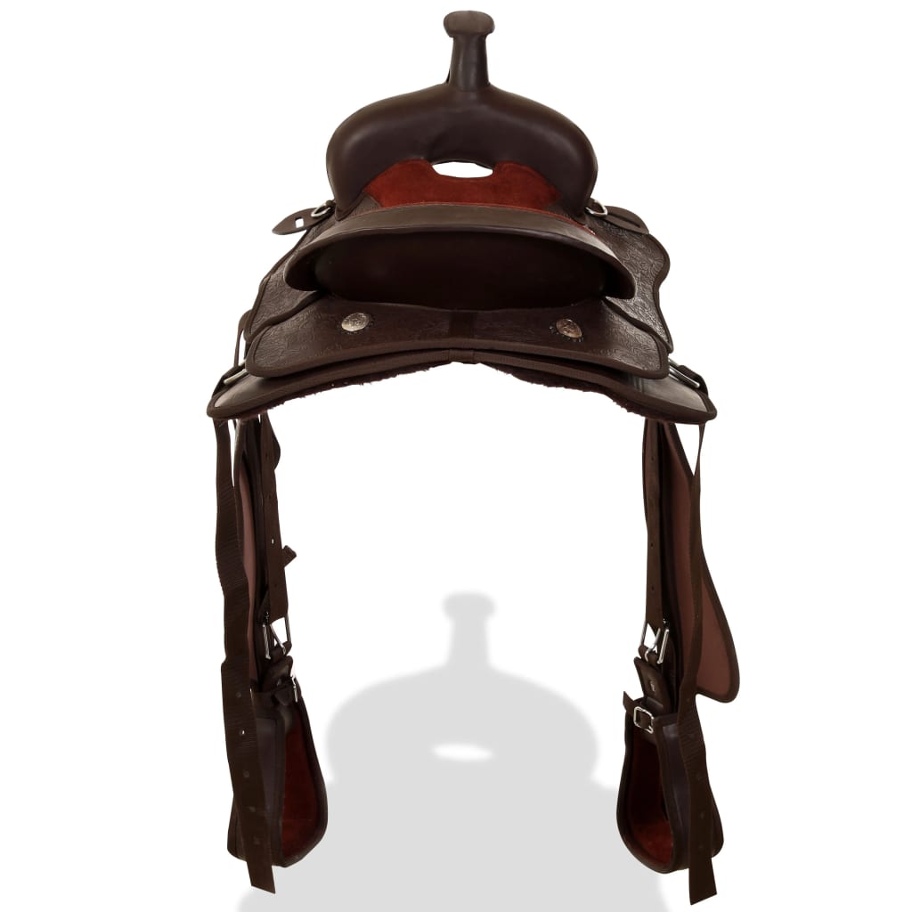 Western Saddle, Headstall&Breast Collar Real Leather 15" Brown
