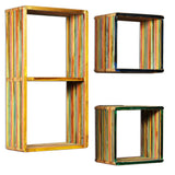 Wall Shelf Set 3 pcs Multicolour Solid Reclaimed Teak - Front View