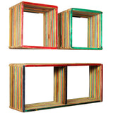 Wall Shelf Set 3 pcs Multicolour Solid Reclaimed Teak - Low Angle