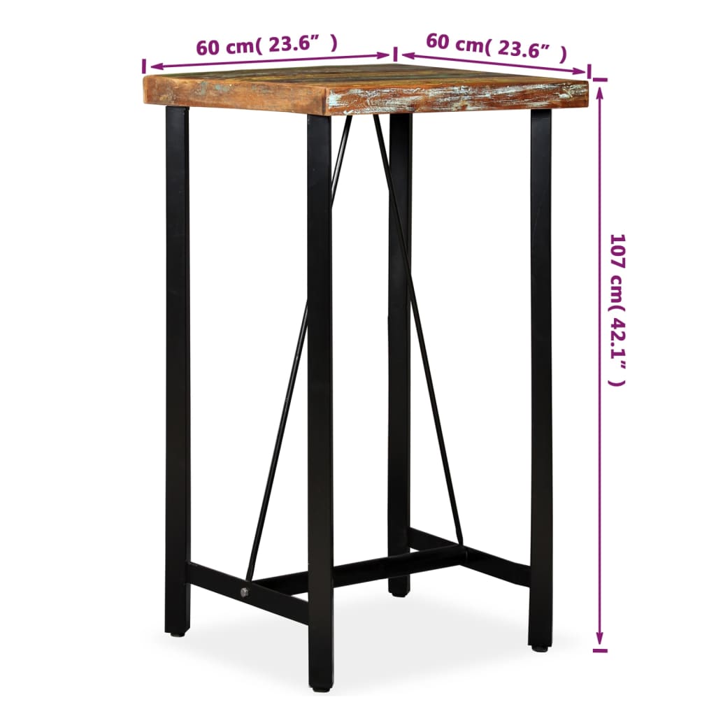 Bar Table 60x60x107 cm Solid Reclaimed Wood