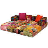 2-Seater Modular Pouffe Patchwork Fabric - Front View