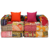 2-Seater Modular Pouffe Patchwork Fabric - 45-Degree Angle