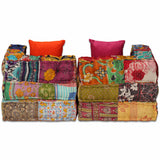 2-Seater Modular Pouffe Patchwork Fabric - Close-Up Angle