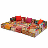 3-Seater Modular Pouffe Patchwork Fabric - Front View