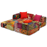3-Seater Modular Pouffe Patchwork Fabric - Extra Image