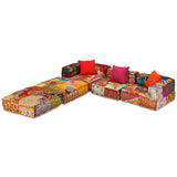 3-Seater Modular Pouffe Patchwork Fabric - Side View