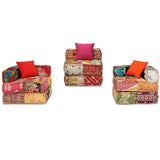 3-Seater Modular Pouffe Patchwork Fabric - Close-Up Angle