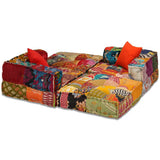 3-Seater Modular Pouffe Patchwork Fabric - Low Angle