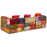 3-Seater Modular Pouffe Patchwork Fabric - Extra Image