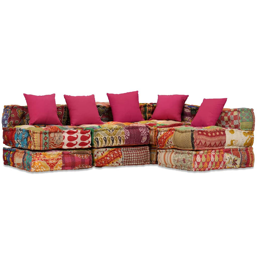 4-Seater Modular Pouffe Patchwork Fabric