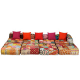 4-Seater Modular Pouffe Patchwork Fabric - Front View