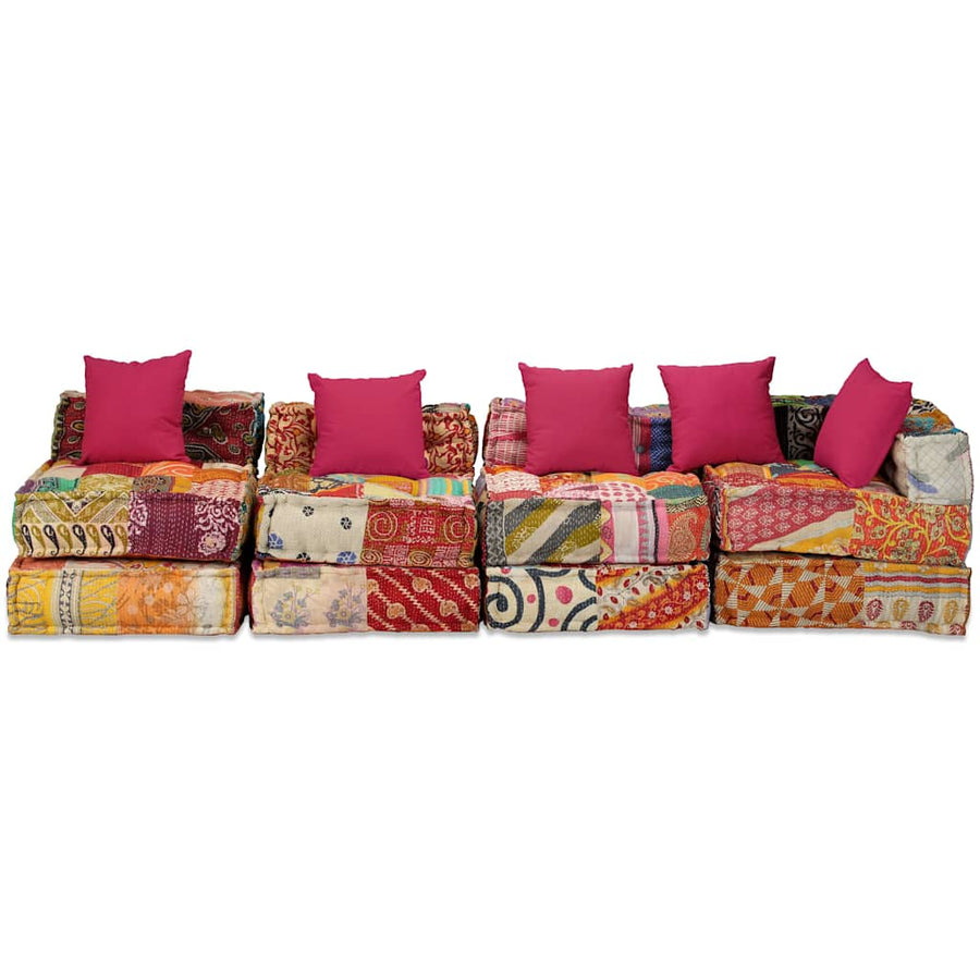4-Seater Modular Pouffe Patchwork Fabric