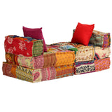 3-Seater Modular Pouffe Patchwork Fabric - Side View
