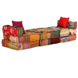 3-Seater Modular Pouffe Patchwork Fabric - Top-Down View