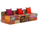 3-Seater Modular Pouffe Patchwork Fabric - 45-Degree Angle