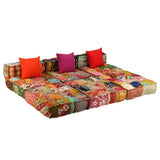 3-Seater Modular Pouffe Patchwork Fabric - Close-Up Angle