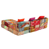 3-Seater Modular Pouffe Patchwork Fabric - Extra Image