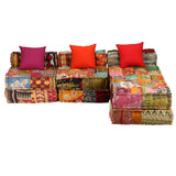 3-Seater Modular Pouffe Patchwork Fabric - Extra Image