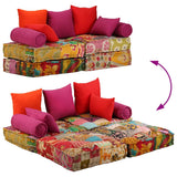 2-Seater Modular Pouffe Patchwork Fabric - Extra Image
