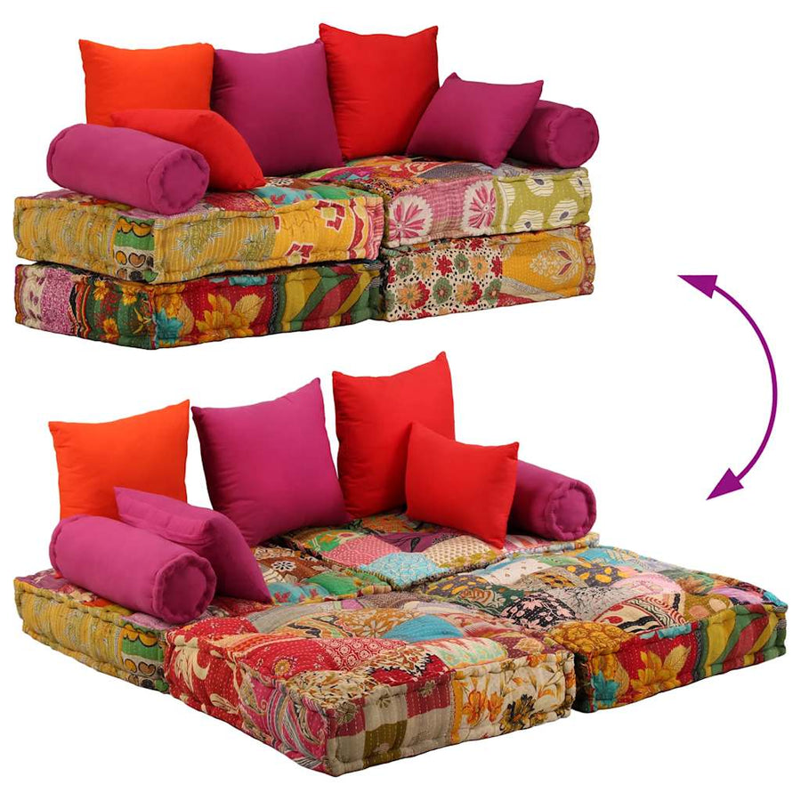 2-Seater Modular Pouffe Patchwork Fabric