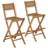 3 Piece Bistro Set with Folding Chairs Solid Teak Wood - Low Angle