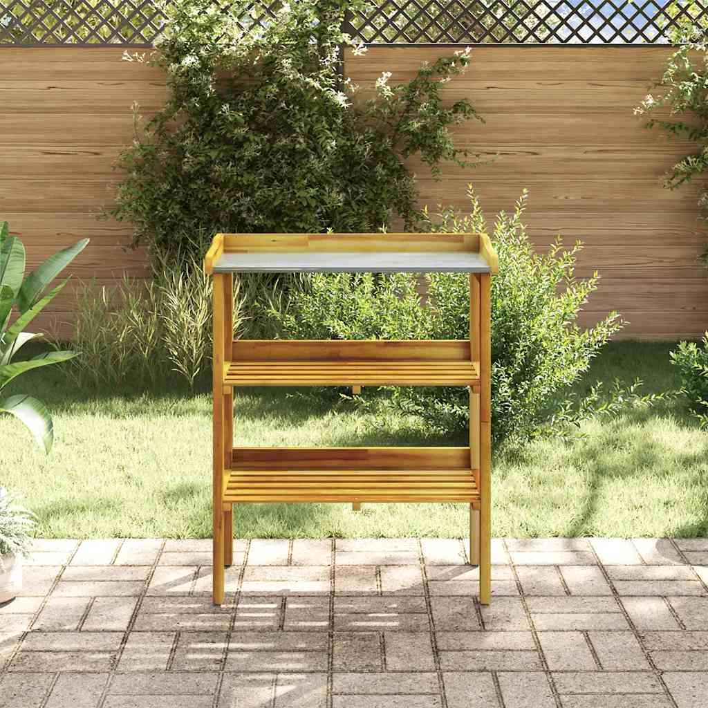 Potting Bench with 2 Shelves Solid Acacia Wood and Zinc