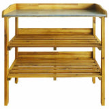 Potting Bench with 2 Shelves Solid Acacia Wood and Zinc - Top-Down View