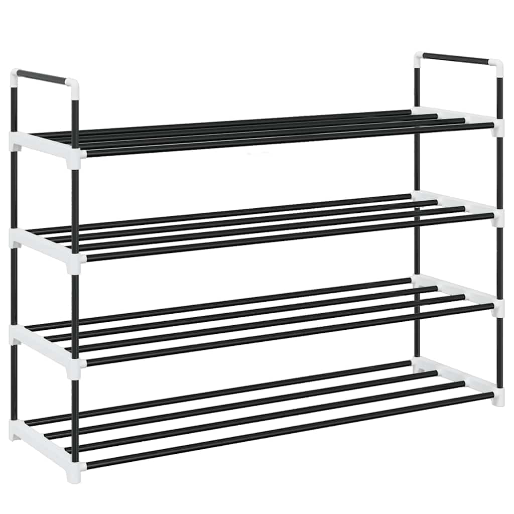 Shoe Rack with 4 Shelves Metal and Plastic Black